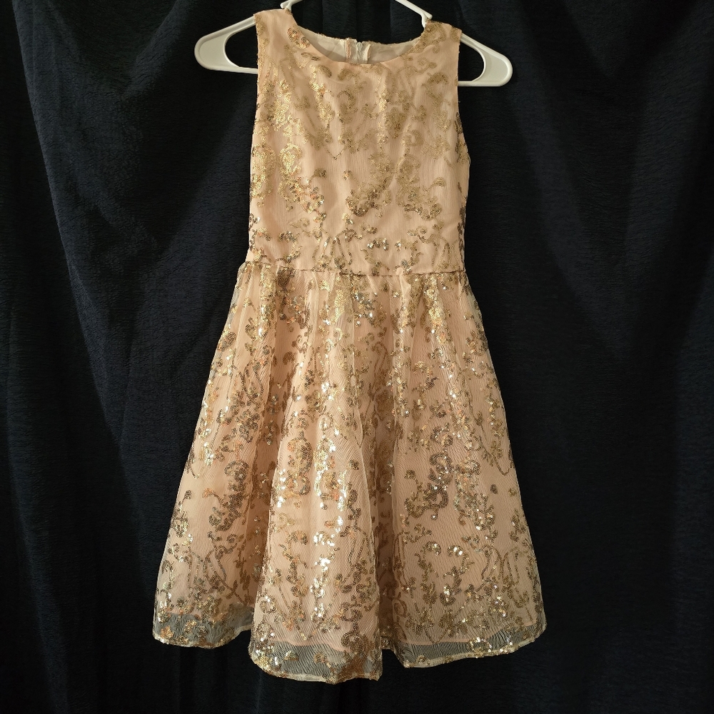 Tween Diva Girls Blush Dress W/Gold Sequins Sz 14 Formal Wedding Party